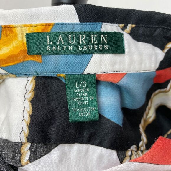 Lauren Ralph Lauren Womens Nautical Blouse Large Black Color Flags Button Front - Picture 9 of 10